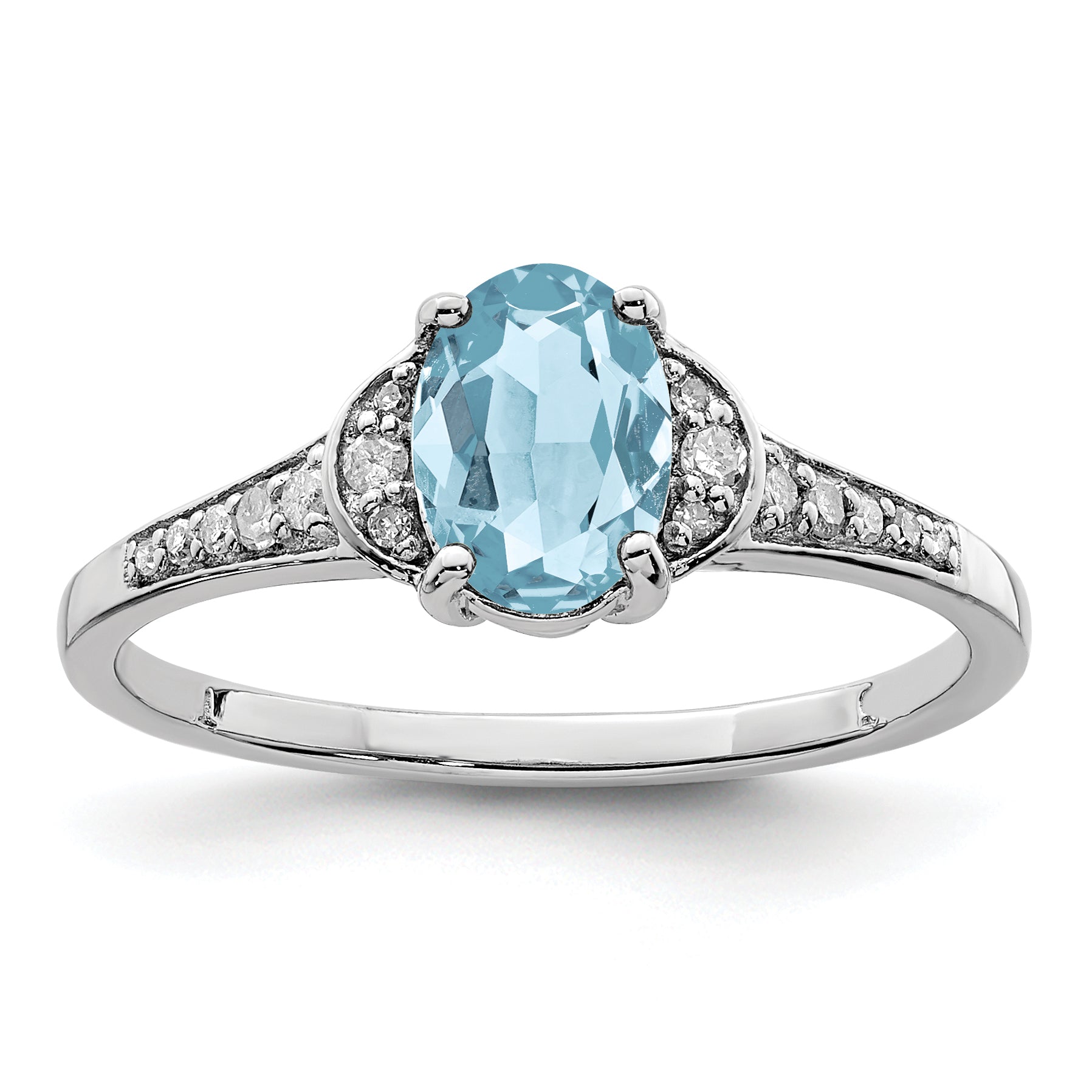 Sterling Silver Rhodium Diam. & Sky Blue Topaz Ring