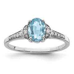 Sterling Silver Rhodium Diam. & Sky Blue Topaz Ring