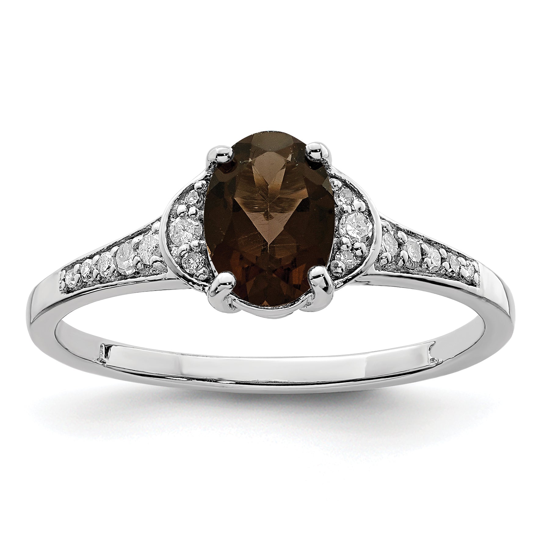 Sterling Silver Rhodium Smoky Quartz & Diam. Ring Main image