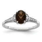 Sterling Silver Rhodium Smoky Quartz & Diam. Ring