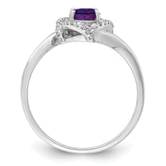 Sterling Silver Rhodium-plated Oval Diamond & Amethyst Ring