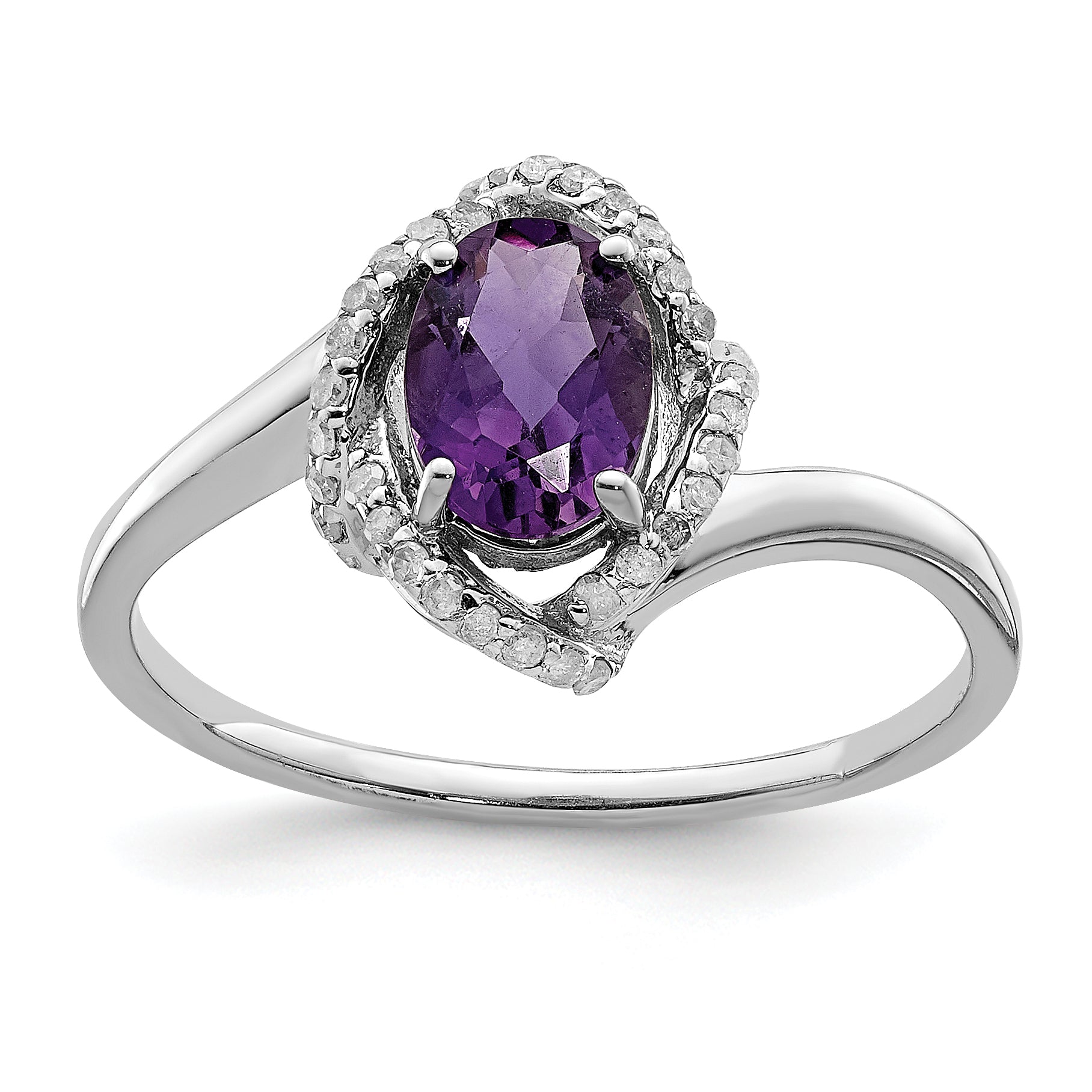 Sterling Silver Rhodium-plated Oval Diamond & Amethyst Ring Main image