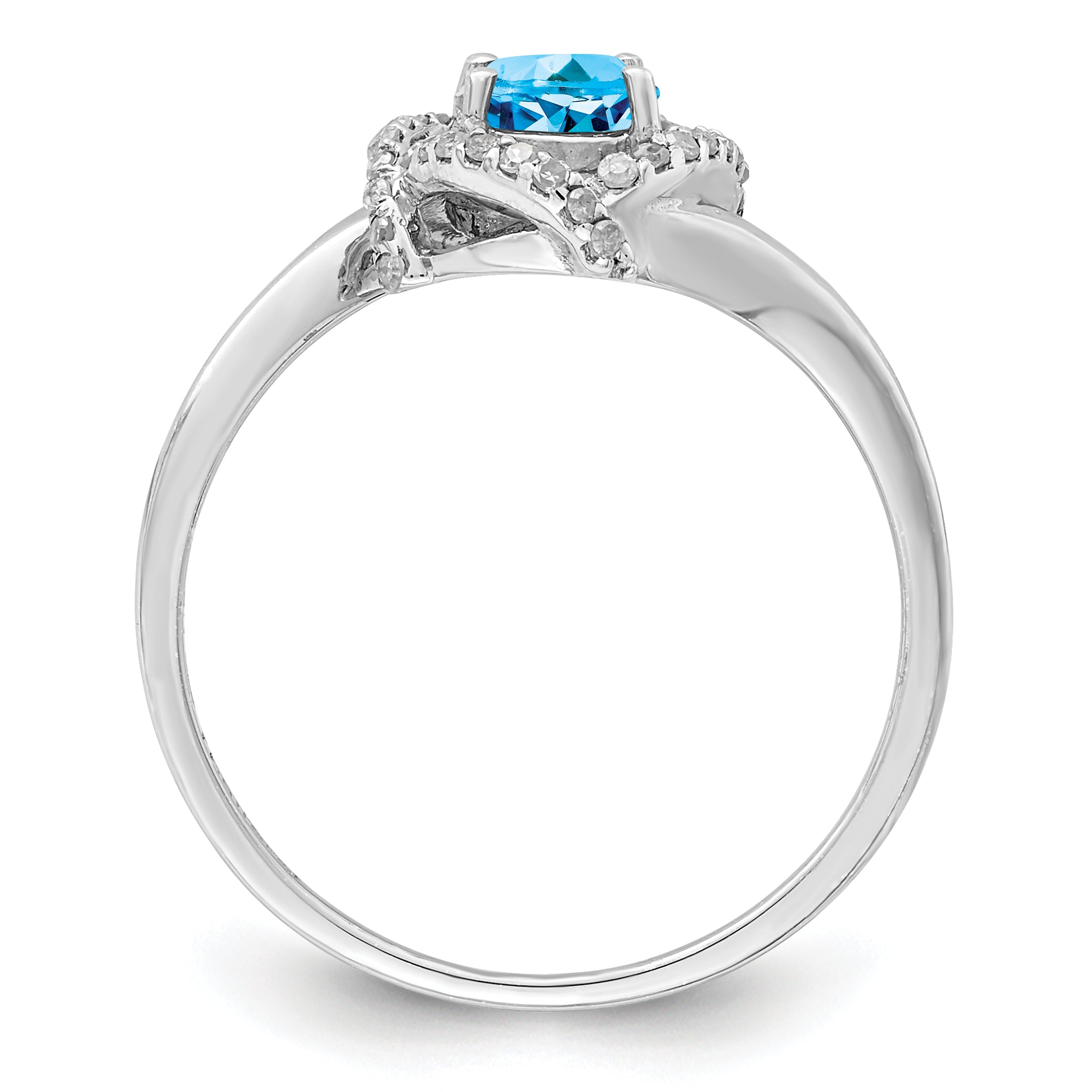 Sterling Silver Rhodium Oval Blue Topaz & Diam. Ring Secondary image