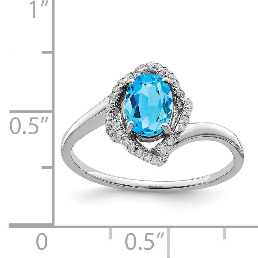Sterling Silver Rhodium Oval Blue Topaz & Diam. Ring