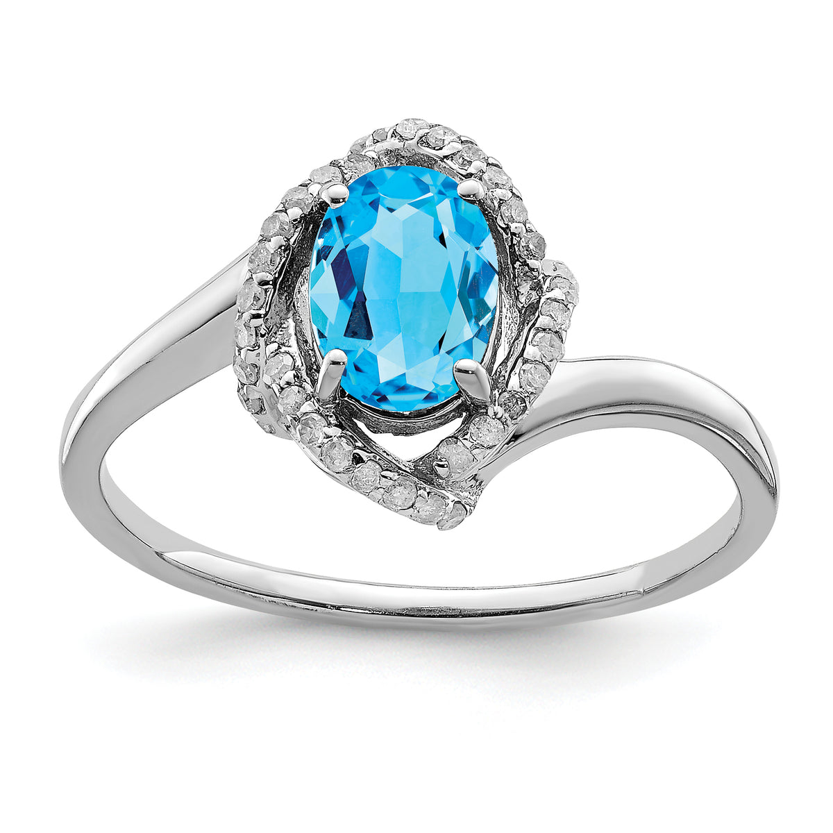 Sterling Silver Rhodium Oval Blue Topaz & Diam. Ring