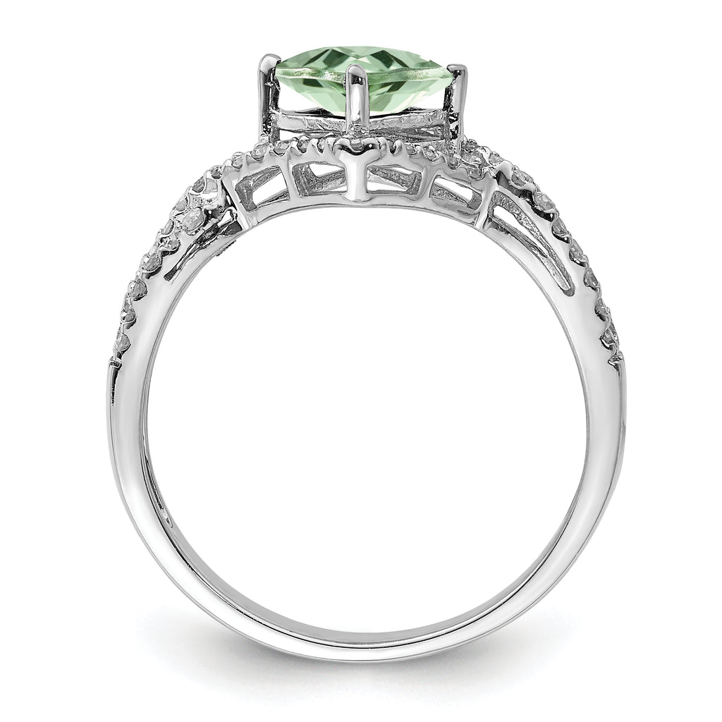 Sterling Silver Rhodium-Plated Green Quartz & Diamond Ring
