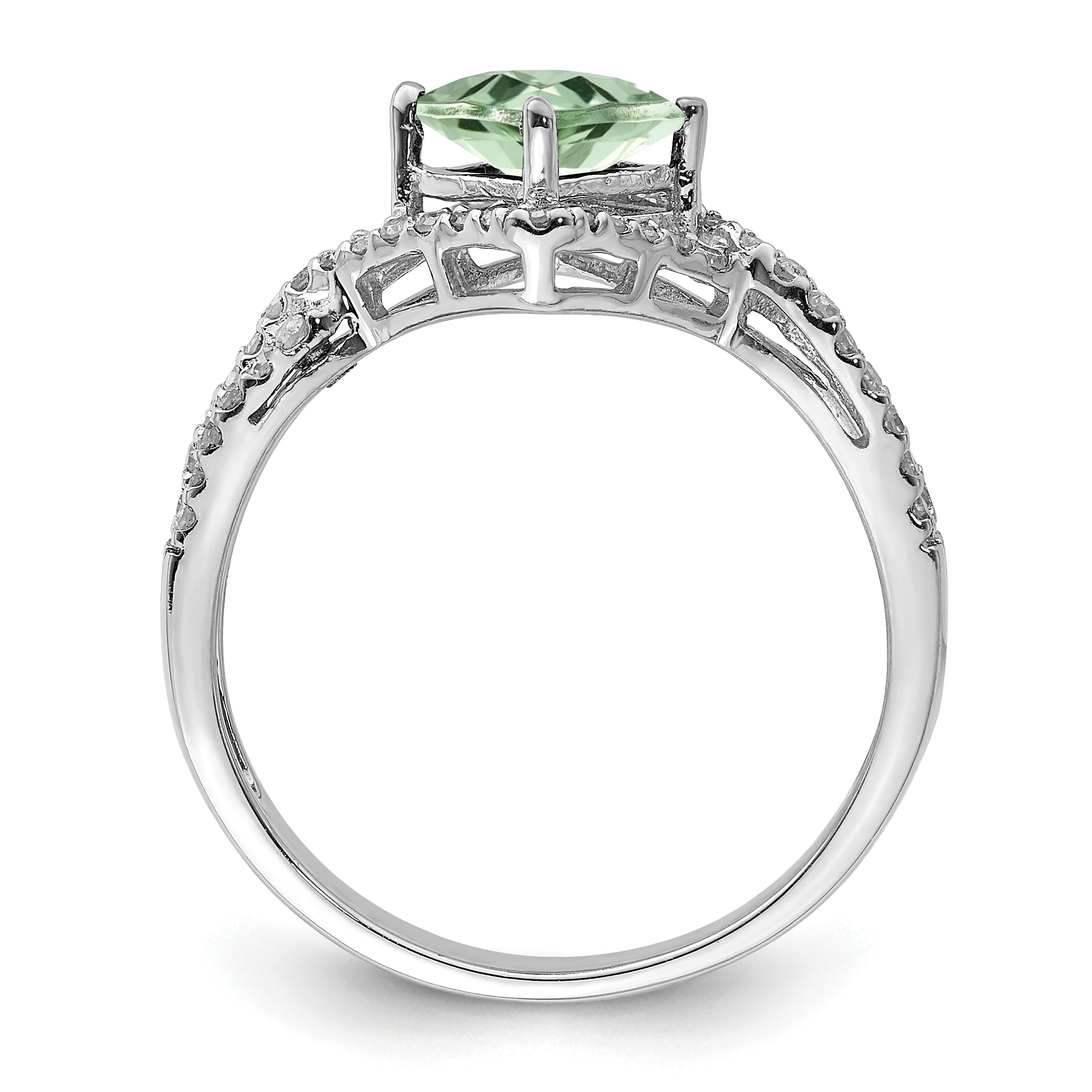 Sterling Silver Rhodium Green Quartz & Diam. Ring