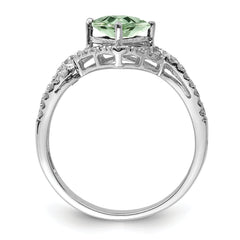 Sterling Silver Rhodium Green Quartz & Diam. Ring