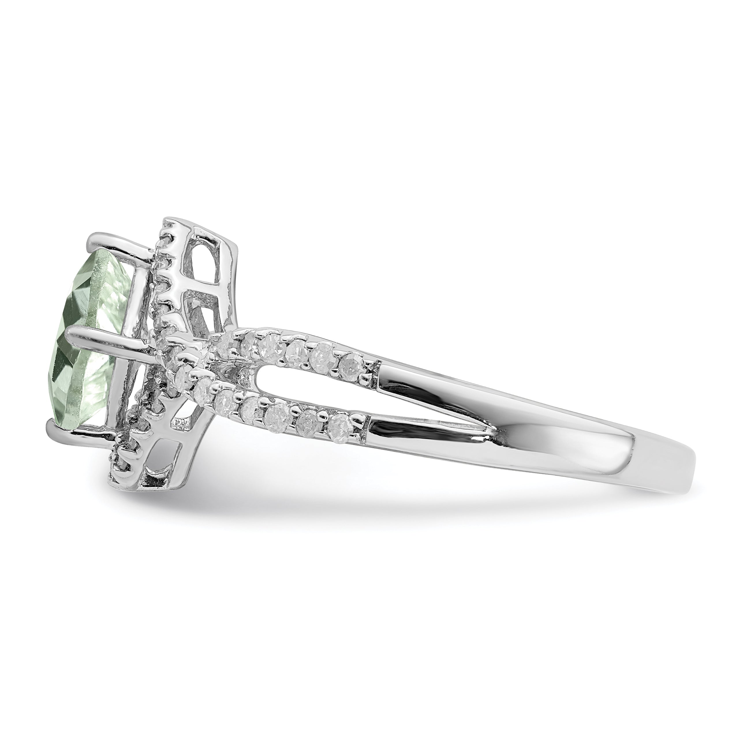 Sterling Silver Rhodium Green Quartz & Diam. Ring