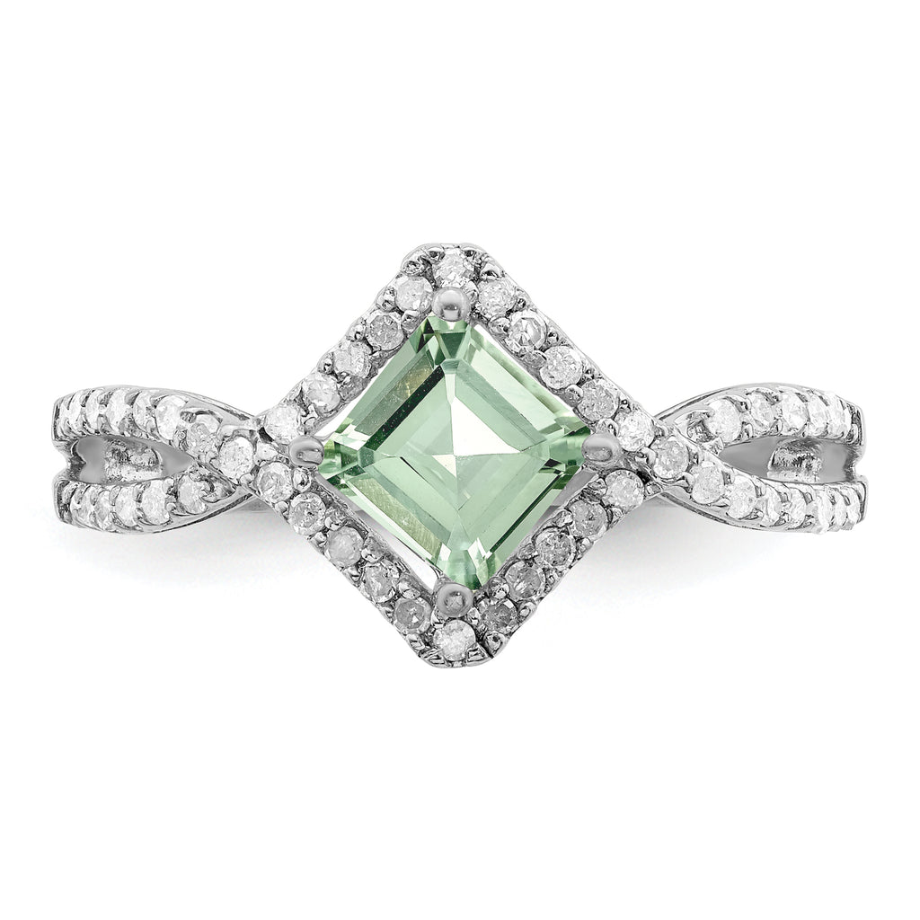 Sterling Silver Rhodium-Plated Green Quartz & Diamond Ring