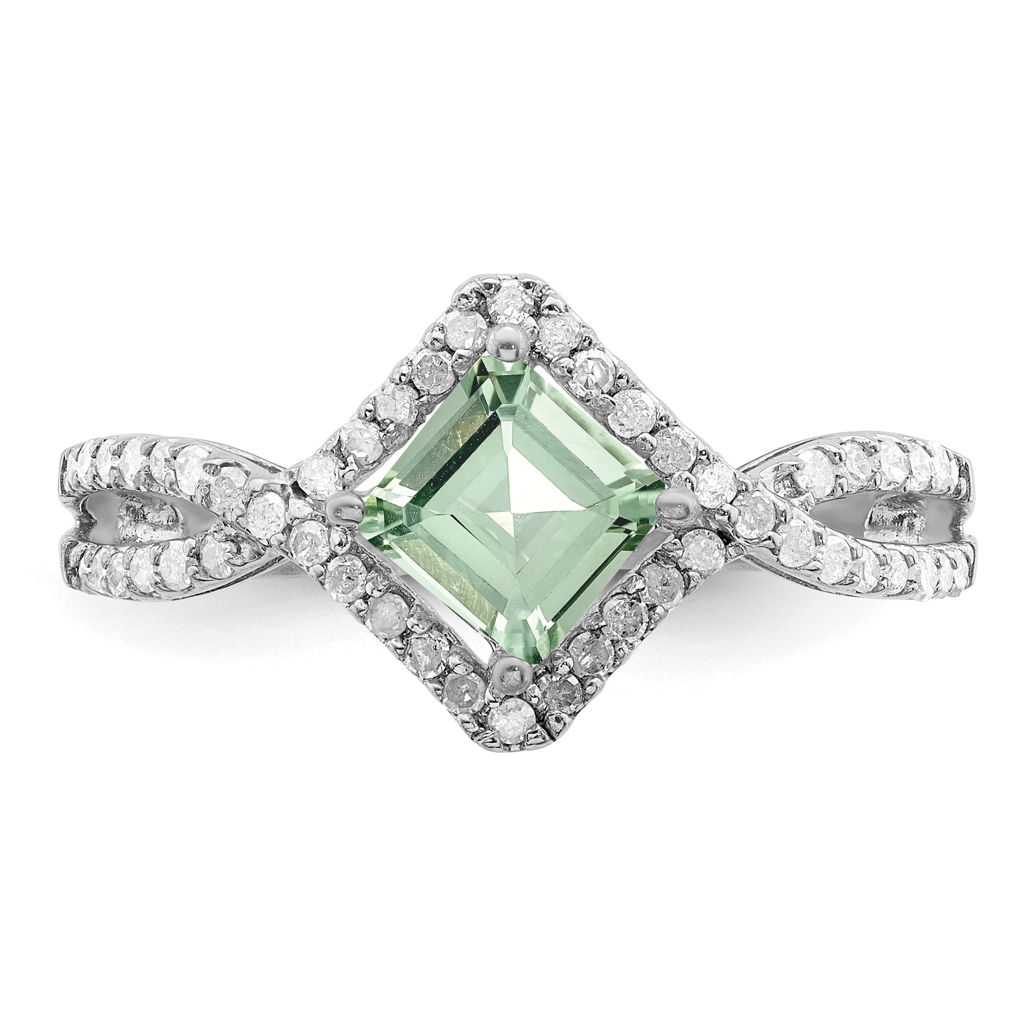Sterling Silver Rhodium-Plated Green Quartz & Diamond Ring