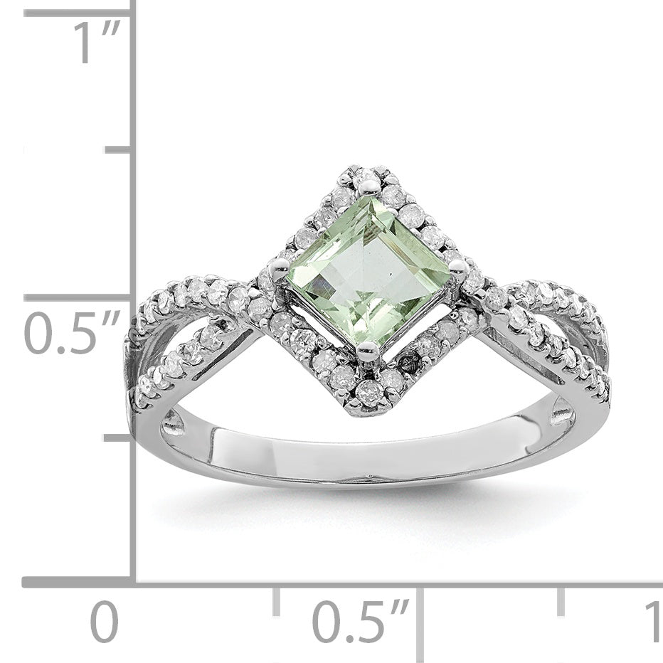 Sterling Silver Rhodium-Plated Green Quartz & Diamond Ring