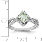 Sterling Silver Rhodium-Plated Green Quartz & Diamond Ring