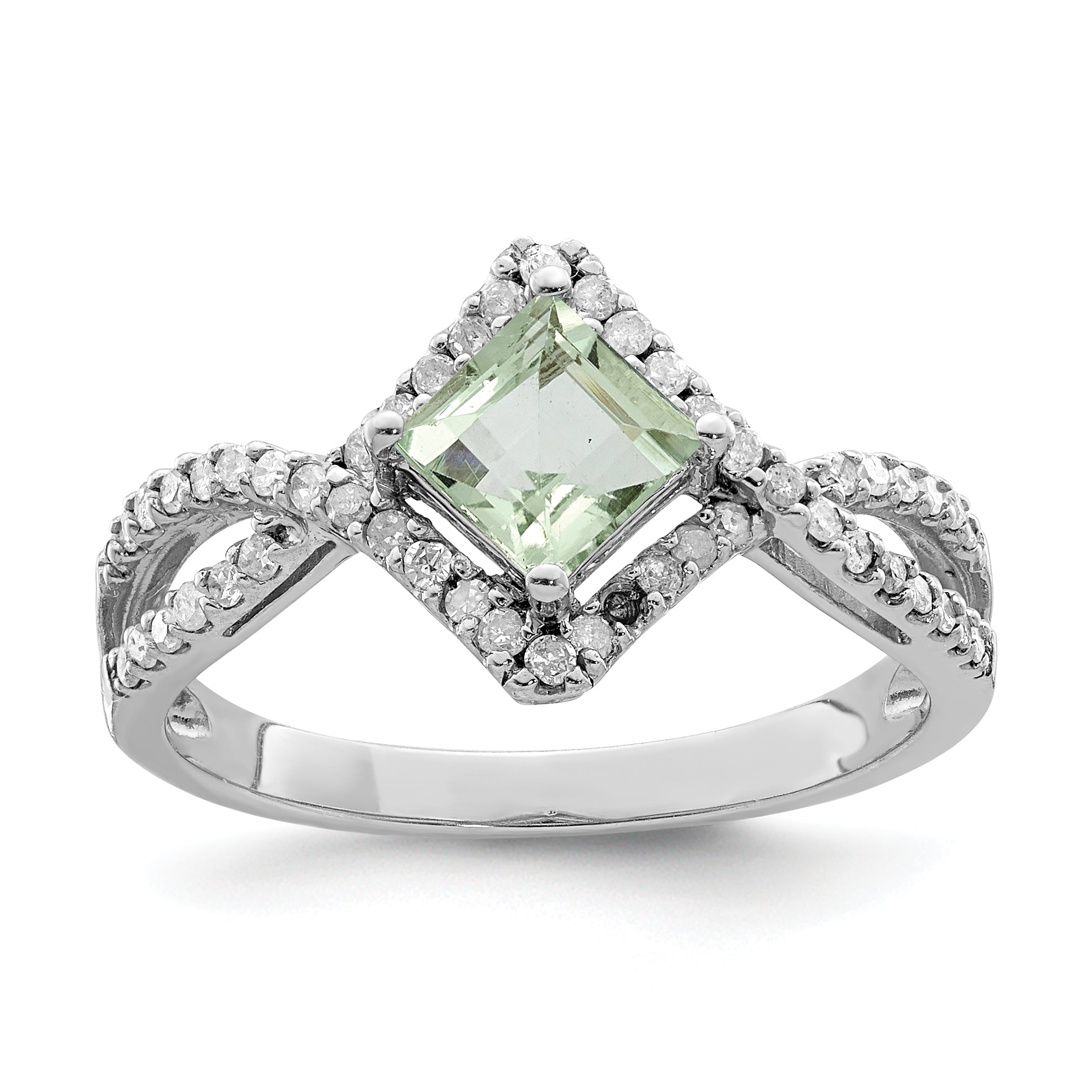 Sterling Silver Rhodium-Plated Green Quartz & Diamond Ring Main image