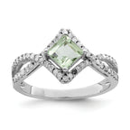 Sterling Silver Rhodium-Plated Green Quartz & Diamond Ring