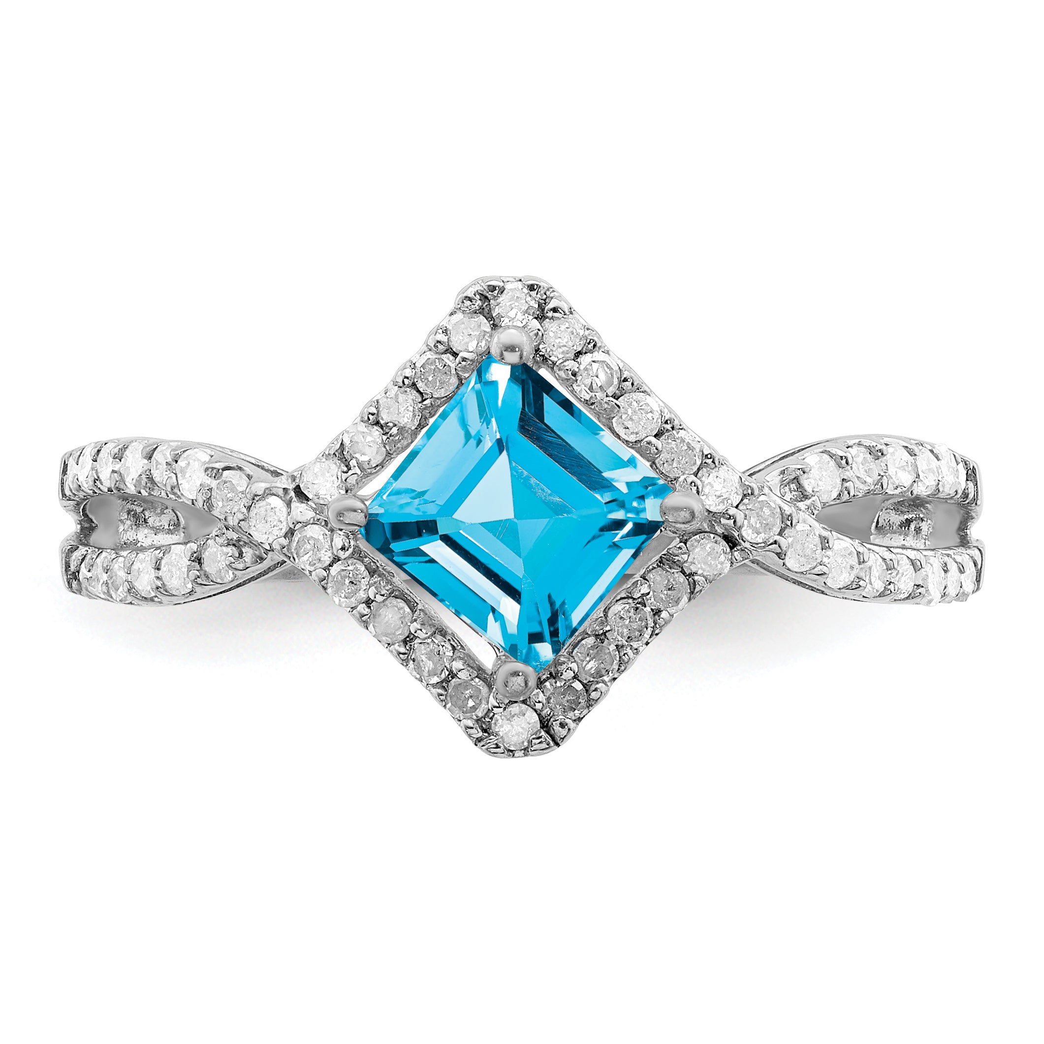 Sterling Silver Rhodium Blue Topaz & Diam. Ring