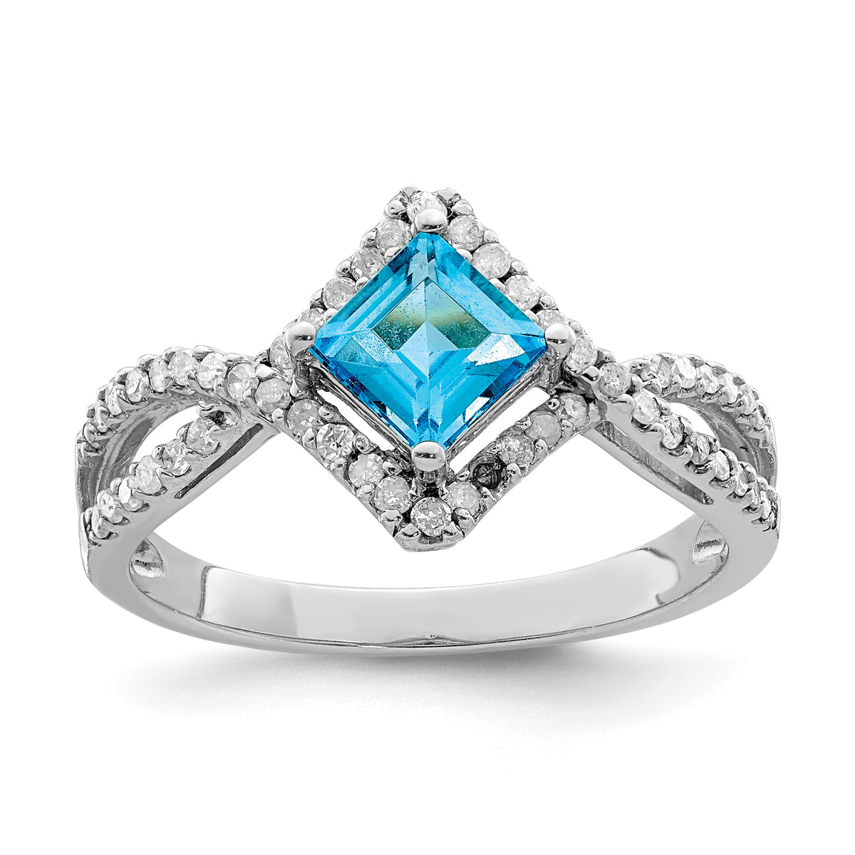 Sterling Silver Rhodium Blue Topaz & Diam. Ring
