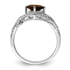Sterling Silver Rhodium Smoky Quartz & Diam. Ring