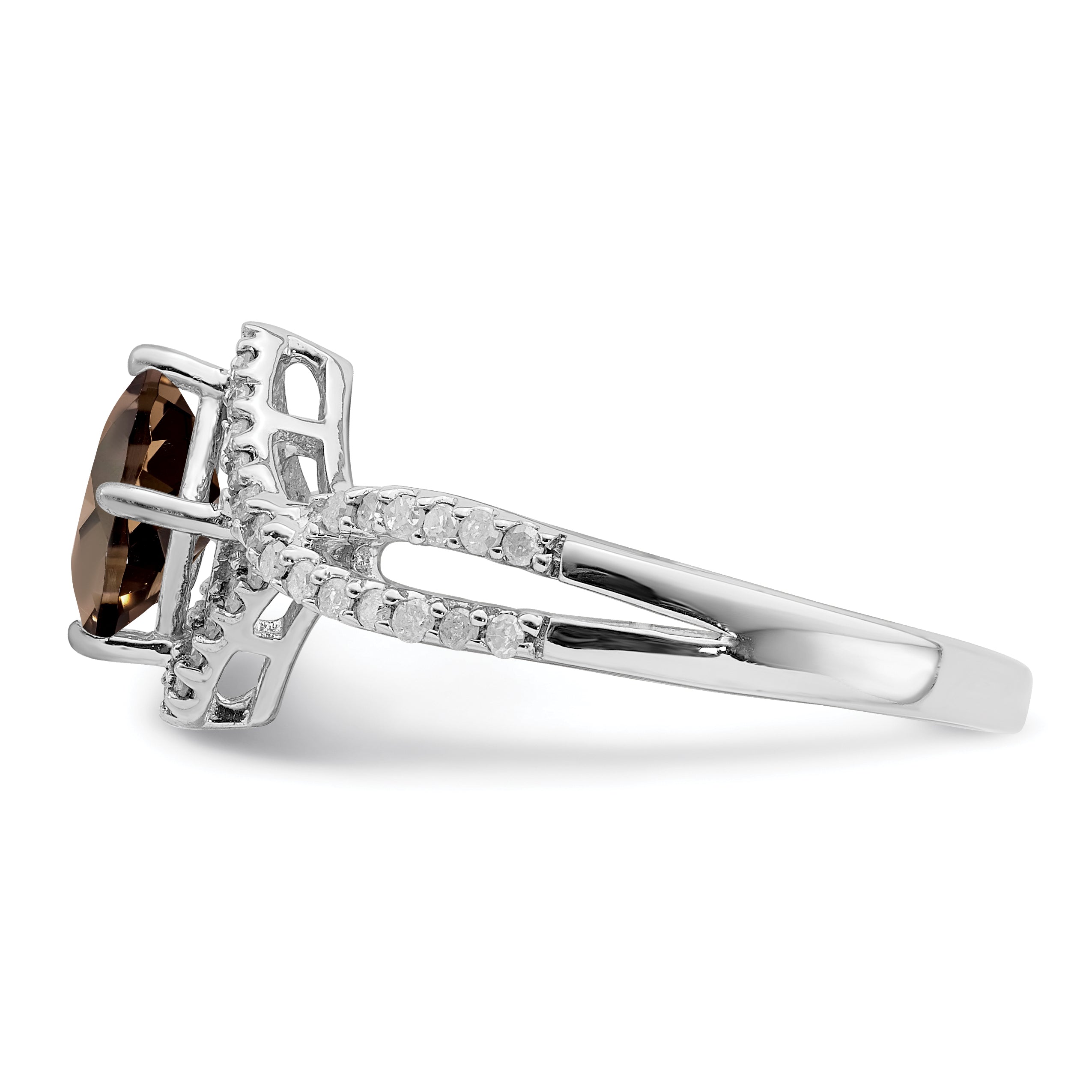 Sterling Silver Rhodium Smoky Quartz & Diam. Ring