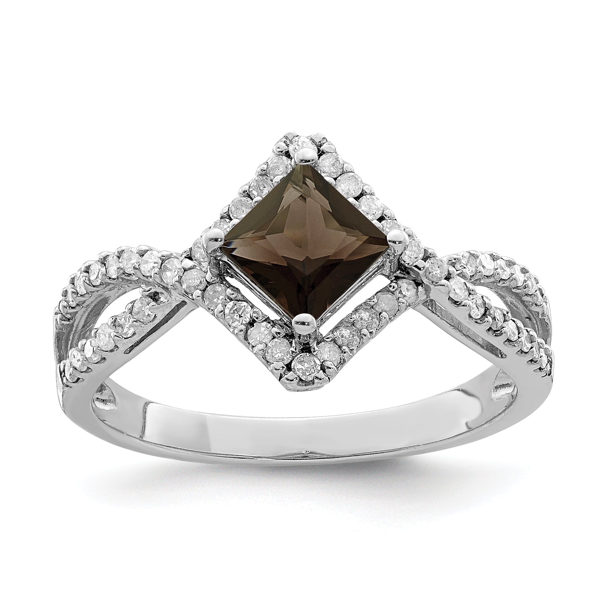 Sterling Silver Rhodium Smoky Quartz & Diam. Ring