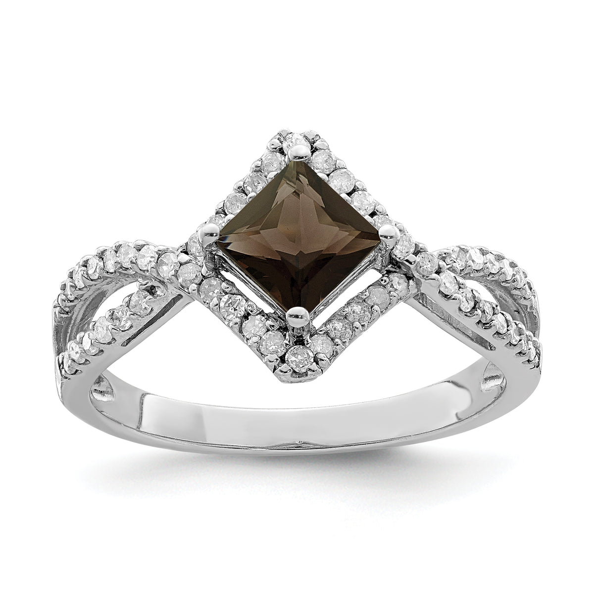 Sterling Silver Rhodium Smoky Quartz & Diam. Ring