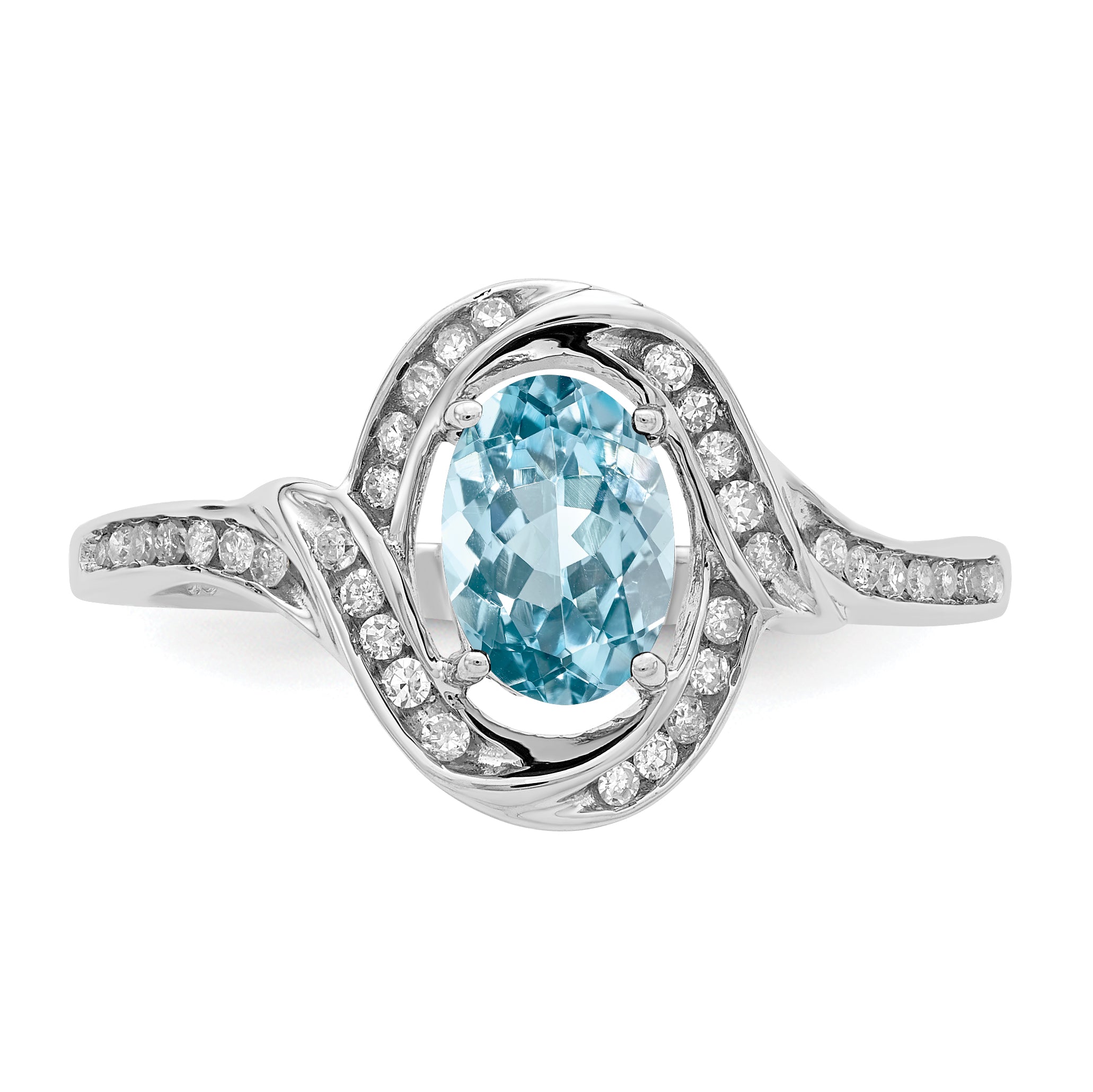 Sterling Silver Rhodium Diam. & Sky Blue Topaz Ring
