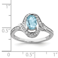 Sterling Silver Rhodium Diam. & Sky Blue Topaz Ring