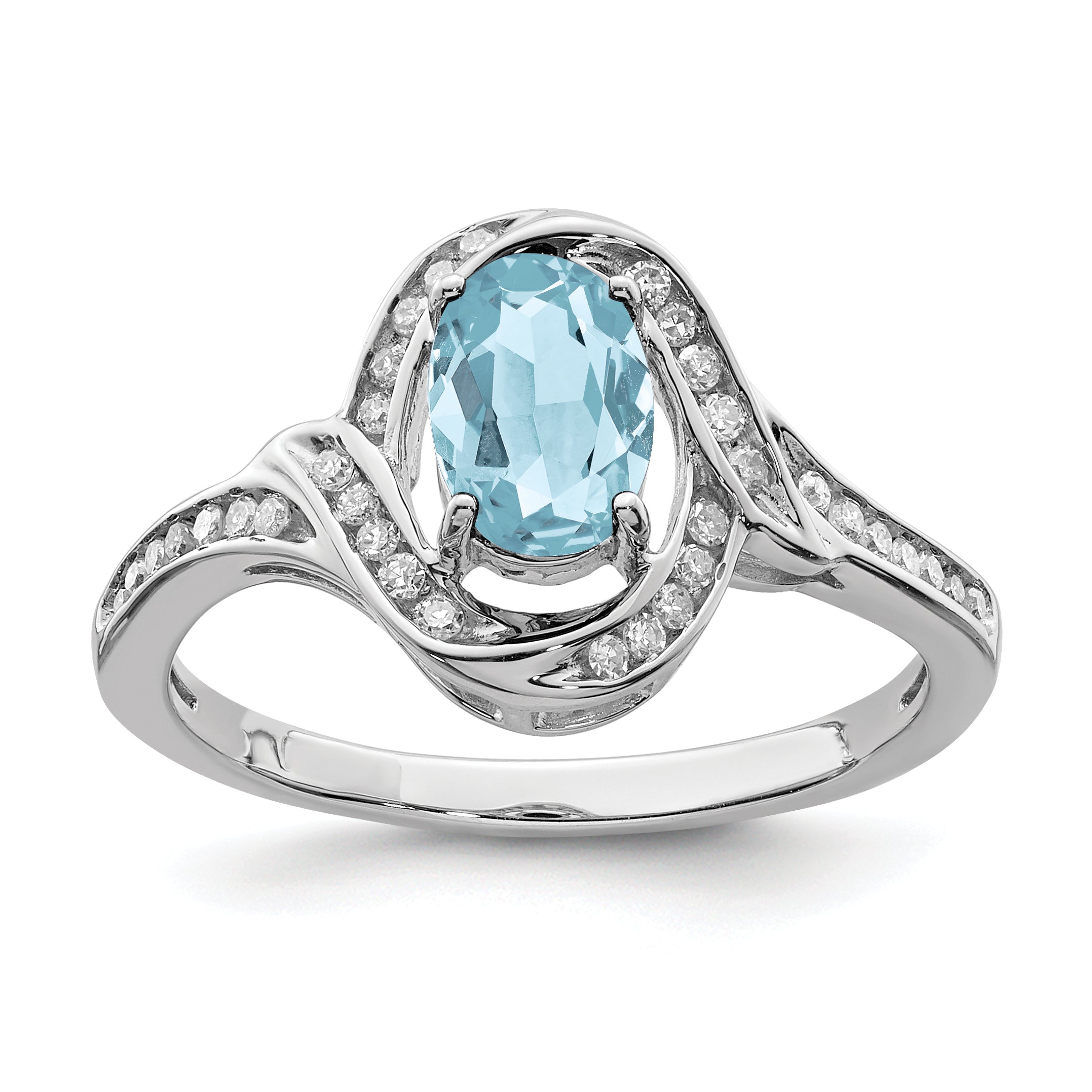 Sterling Silver Rhodium Diam. & Sky Blue Topaz Ring