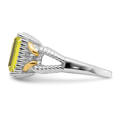 Sterling Silver Rhodium With  Flash Gold-plate Lemon Quartz Octagonal Ring