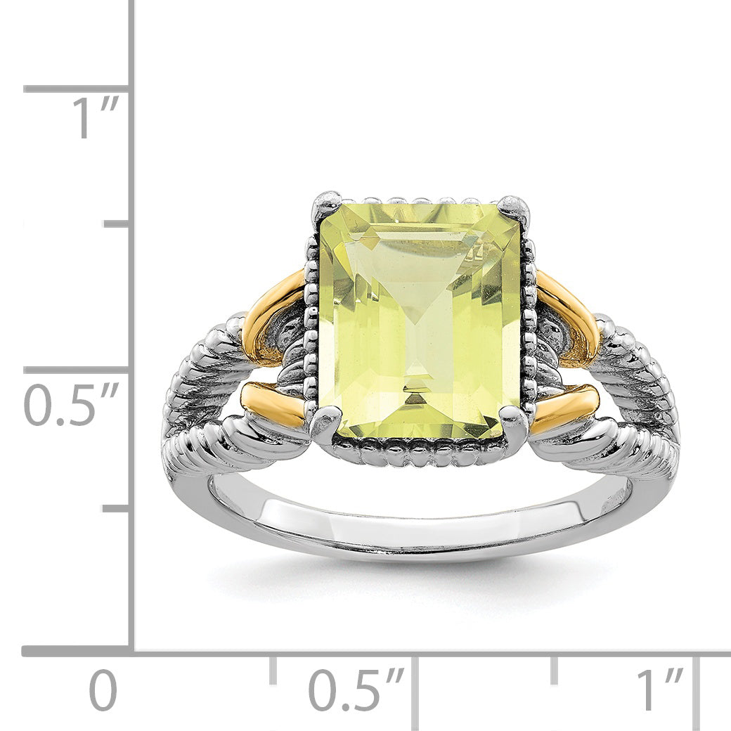 Sterling Silver Rhodium With  Flash Gold-plate Lemon Quartz Octagonal Ring