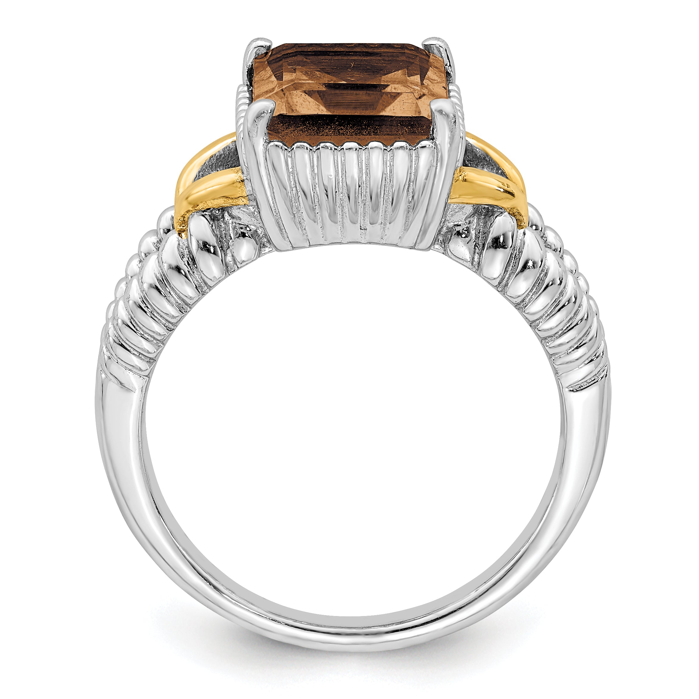 Sterling Silver Rhodium With  Flash Gold-plate Smoky Quartz Ring