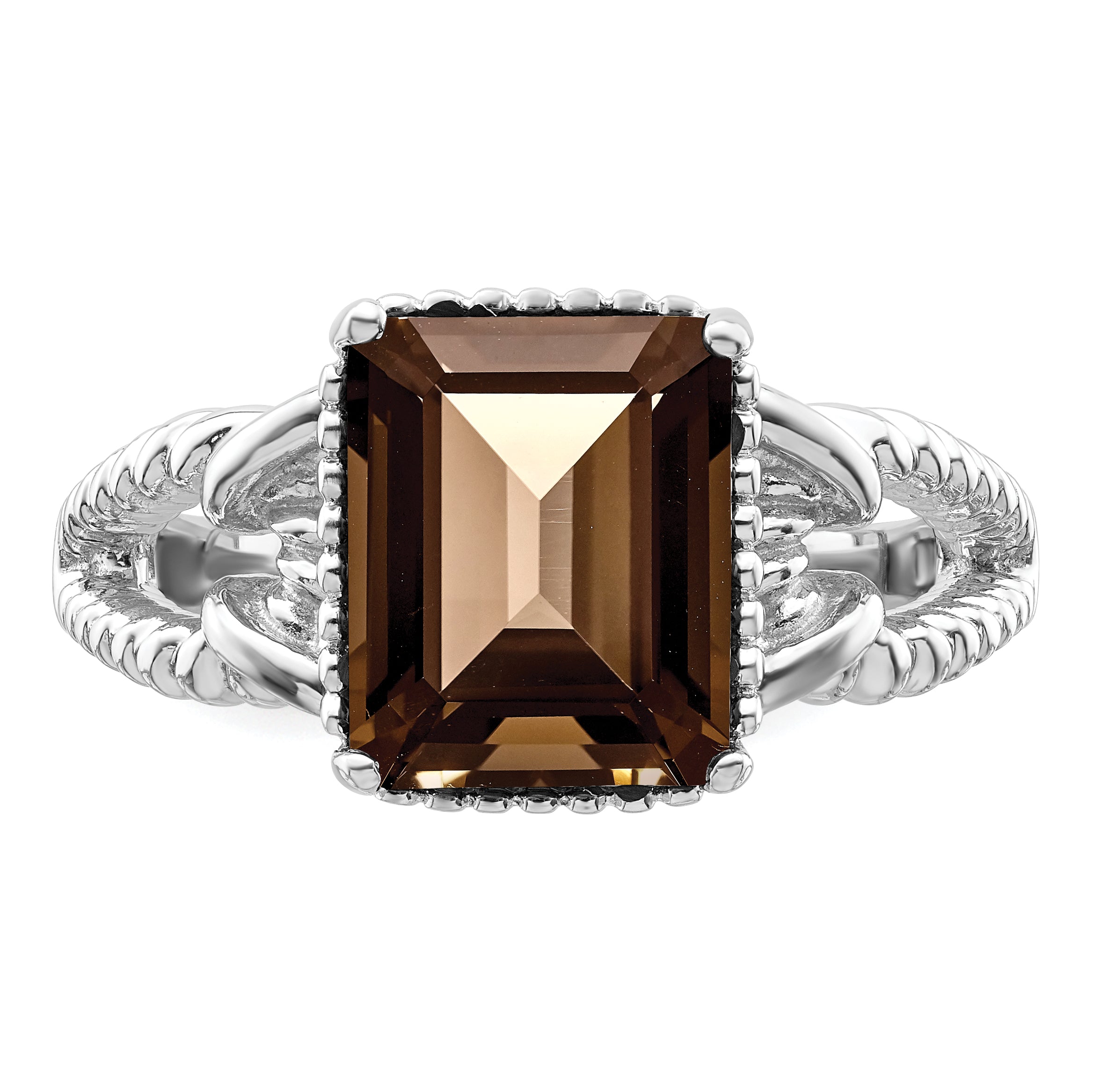 Sterling Silver Rhodium With  Flash Gold-plate Smoky Quartz Ring