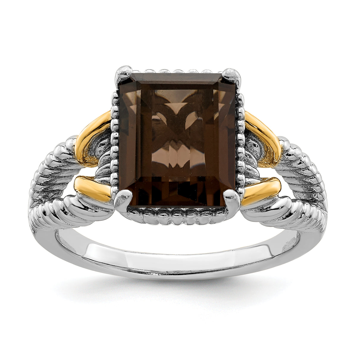 Sterling Silver Rhodium With  Flash Gold-plate Smoky Quartz Ring