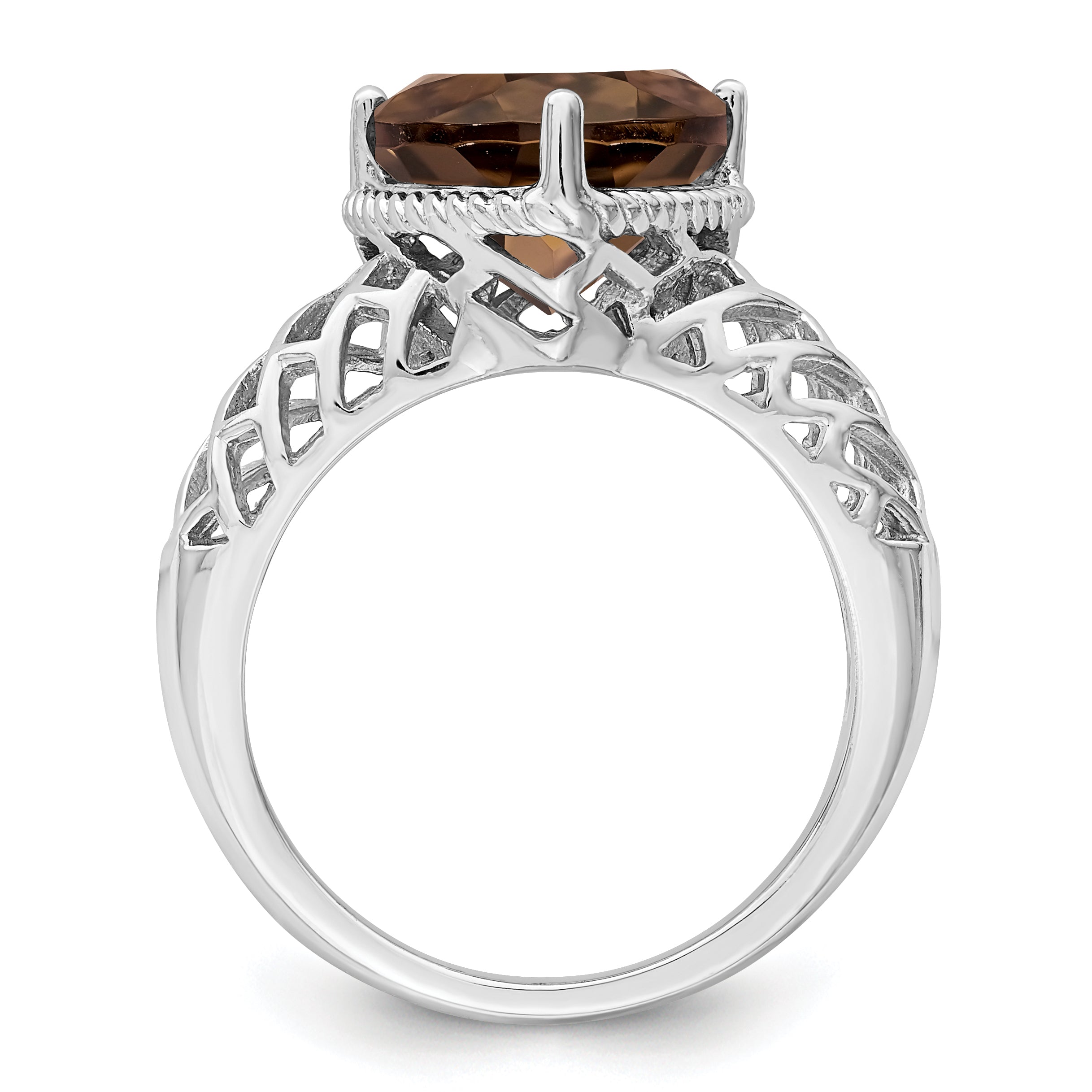 Sterling Silver Rhodium With  Flash Gold-plate Smoky Quartz Ring