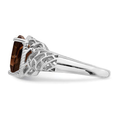 Sterling Silver Rhodium With  Flash Gold-plate Smoky Quartz Ring
