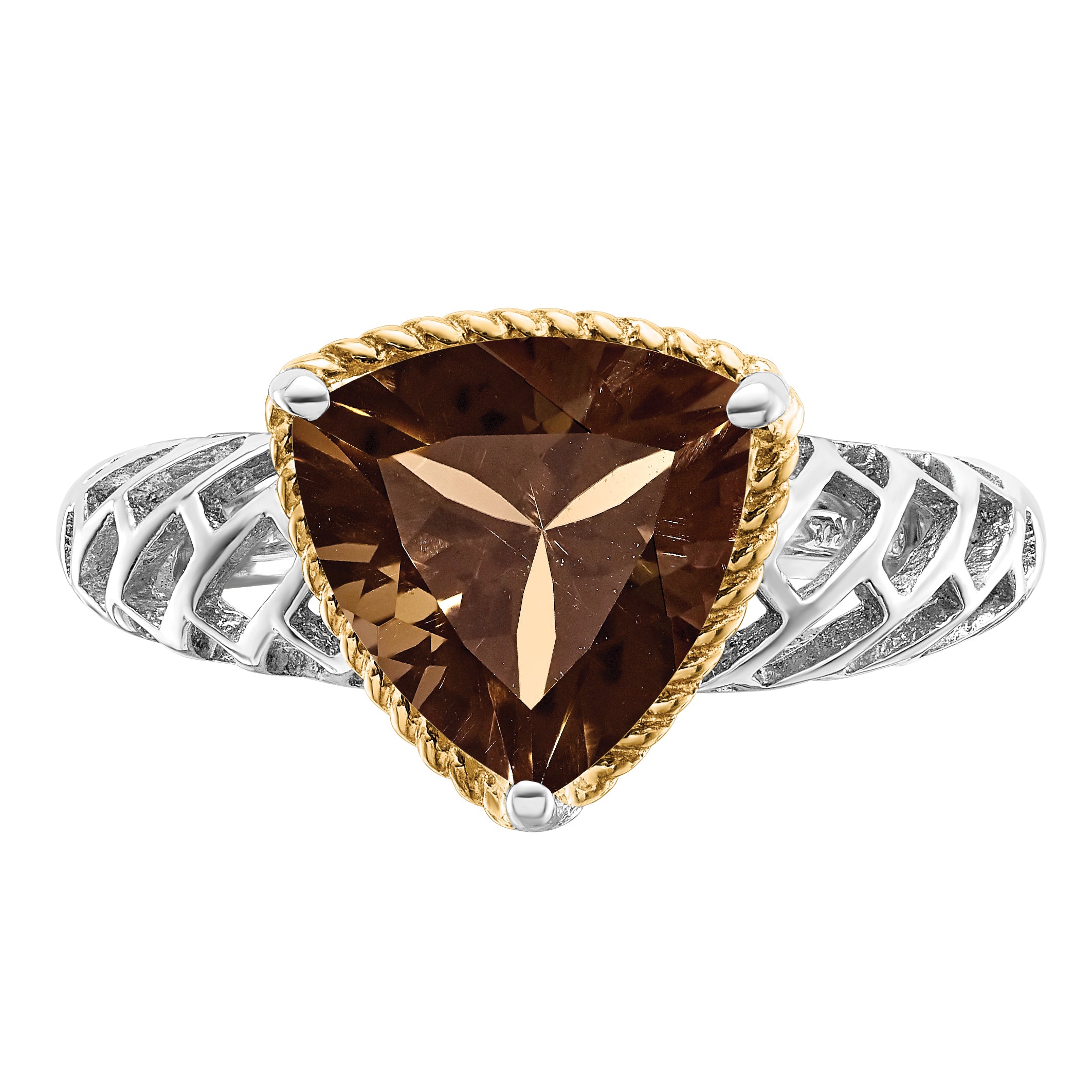 Sterling Silver Rhodium With  Flash Gold-plate Smoky Quartz Ring