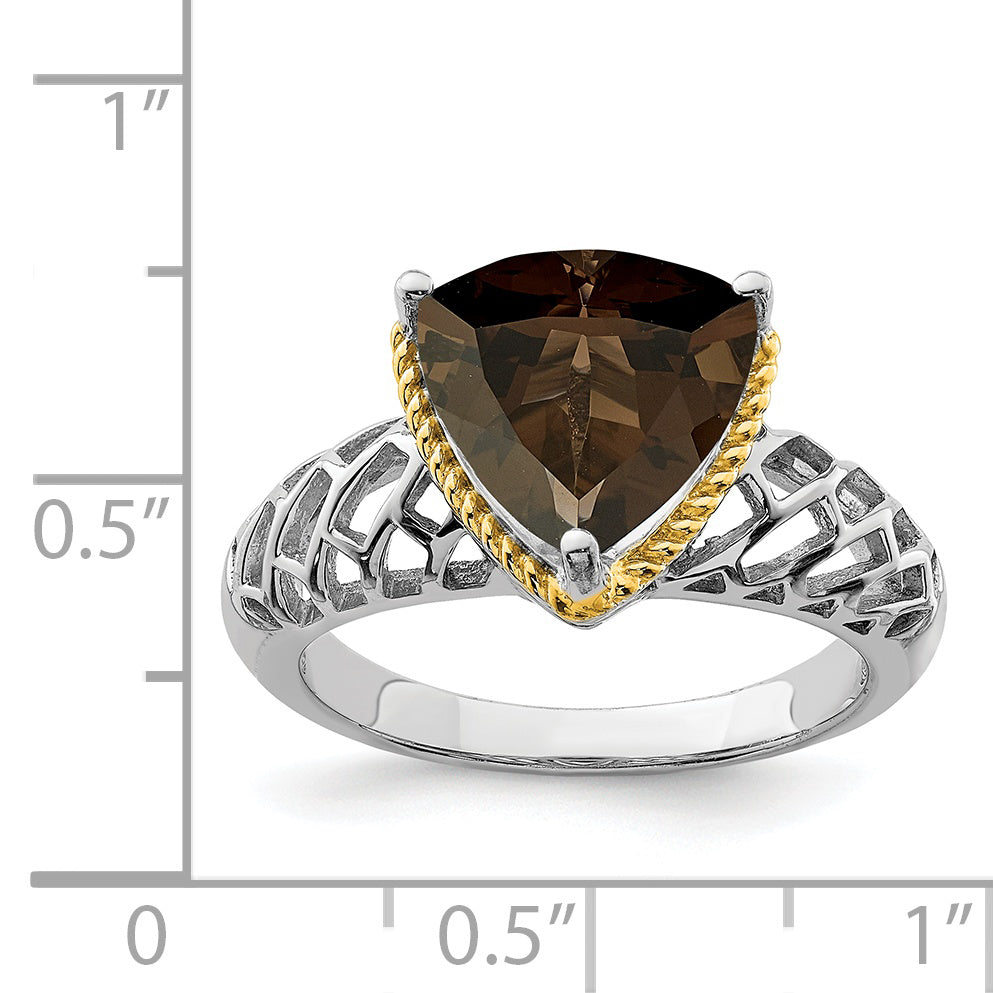 Sterling Silver Rhodium With  Flash Gold-plate Smoky Quartz Ring