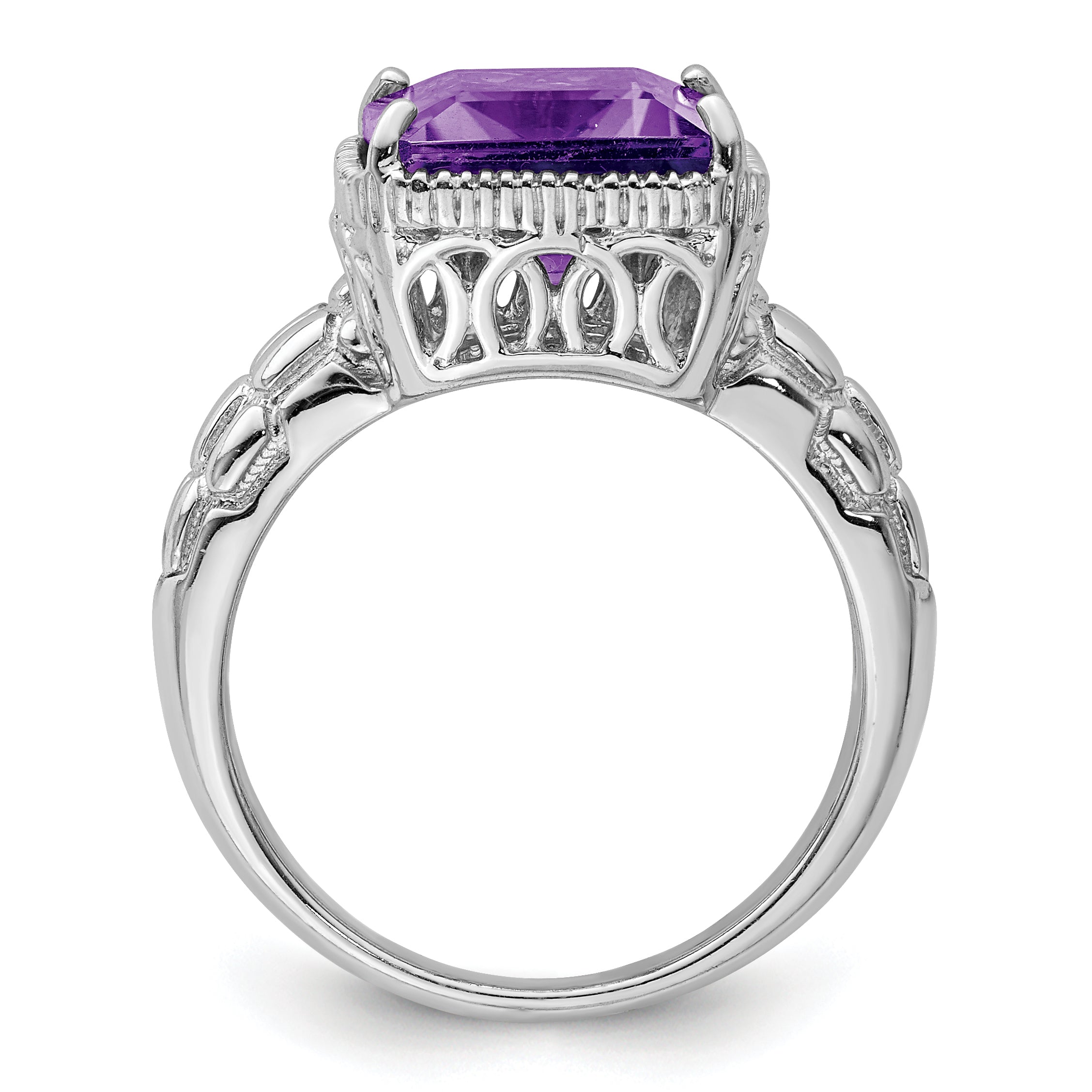 Sterling Silver Rhodium-plated Octagonal Amethyst Ring Secondary image