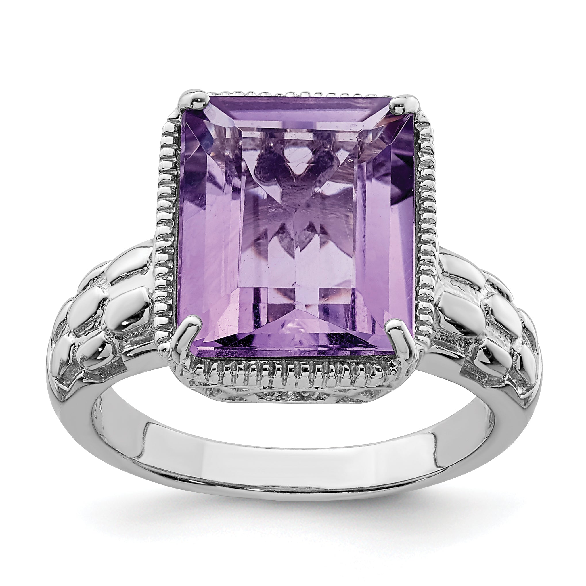 Sterling Silver Rhodium-plated Octagonal Amethyst Ring Main image