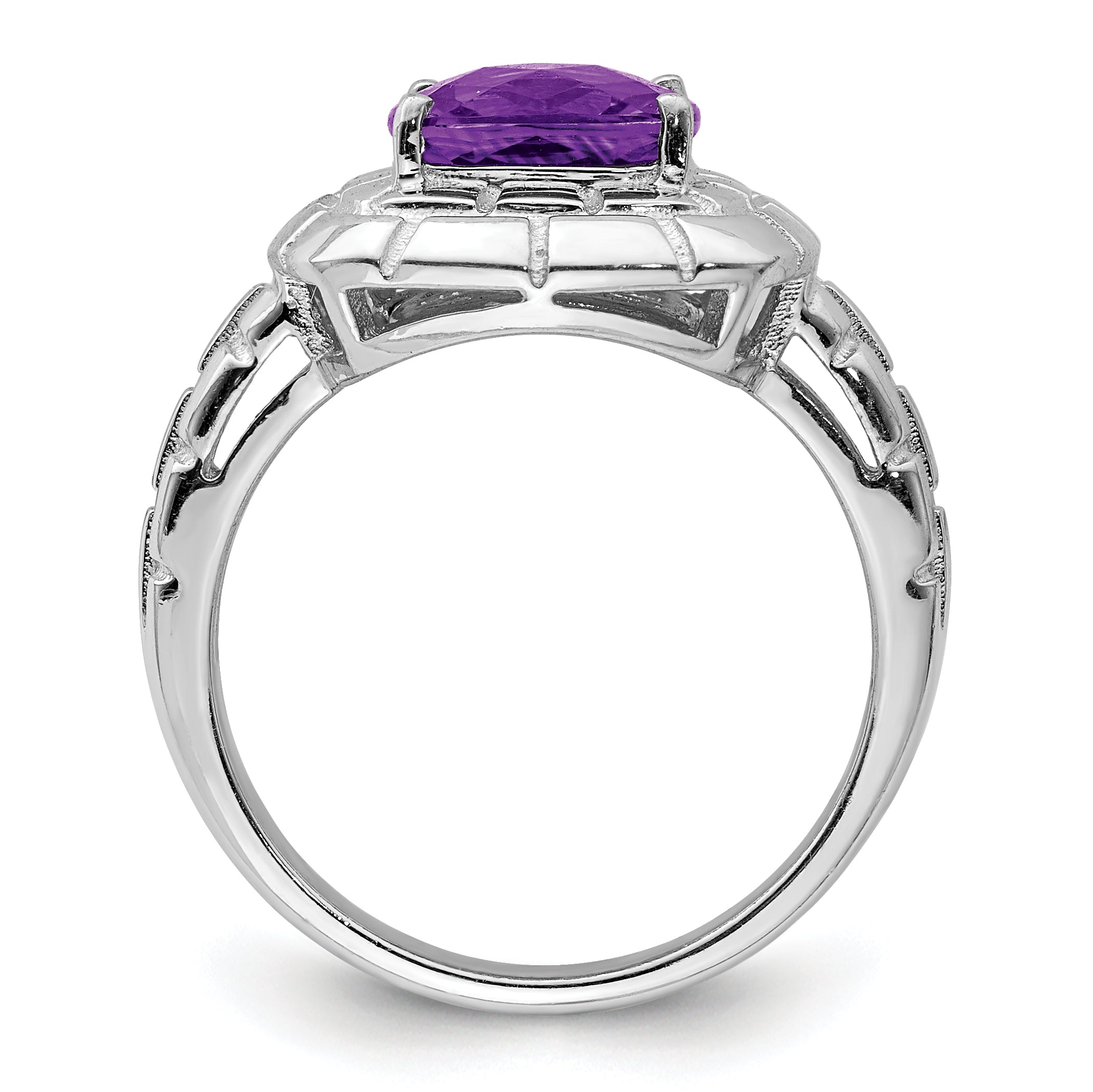 Sterling Silver Rhodium-plated Checker-Cut Amethyst Ring Secondary image