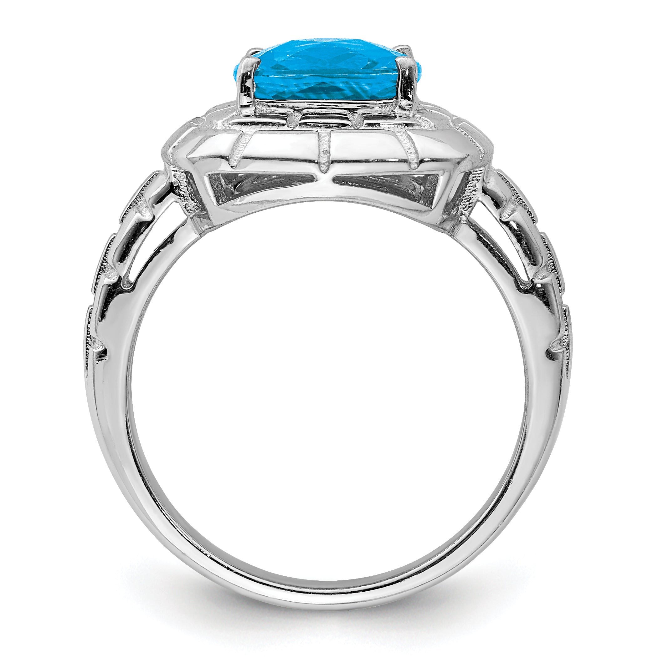 Sterling Silver Rhodium Checker-Cut Blue Topaz Ring Secondary image