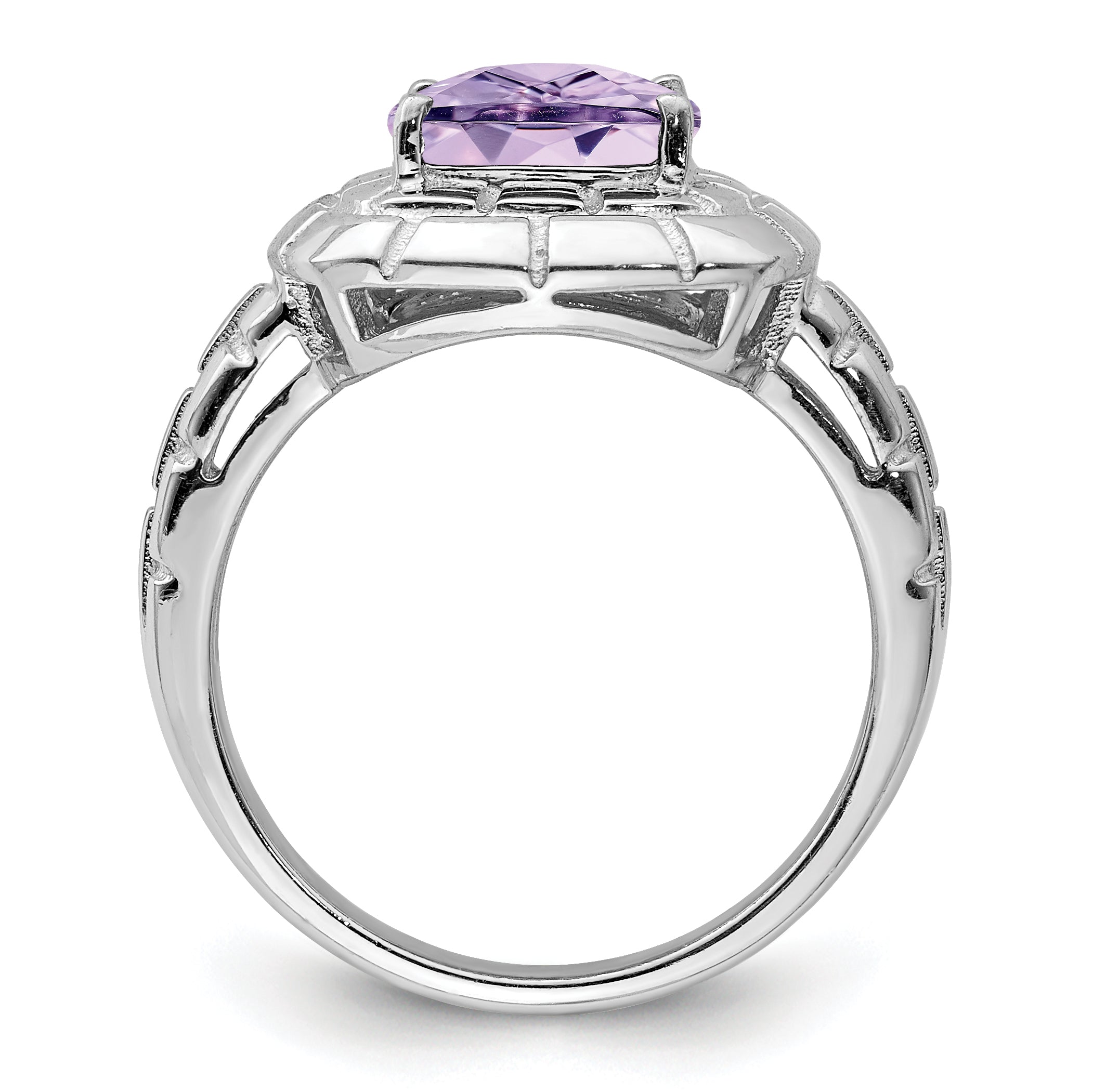 Sterling Silver Rhodium Checker-Cut Pink Quartz Ring Secondary image
