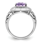 Sterling Silver Rhodium Checker-Cut Pink Quartz Ring