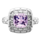 Sterling Silver Rhodium Checker-Cut Pink Quartz Ring
