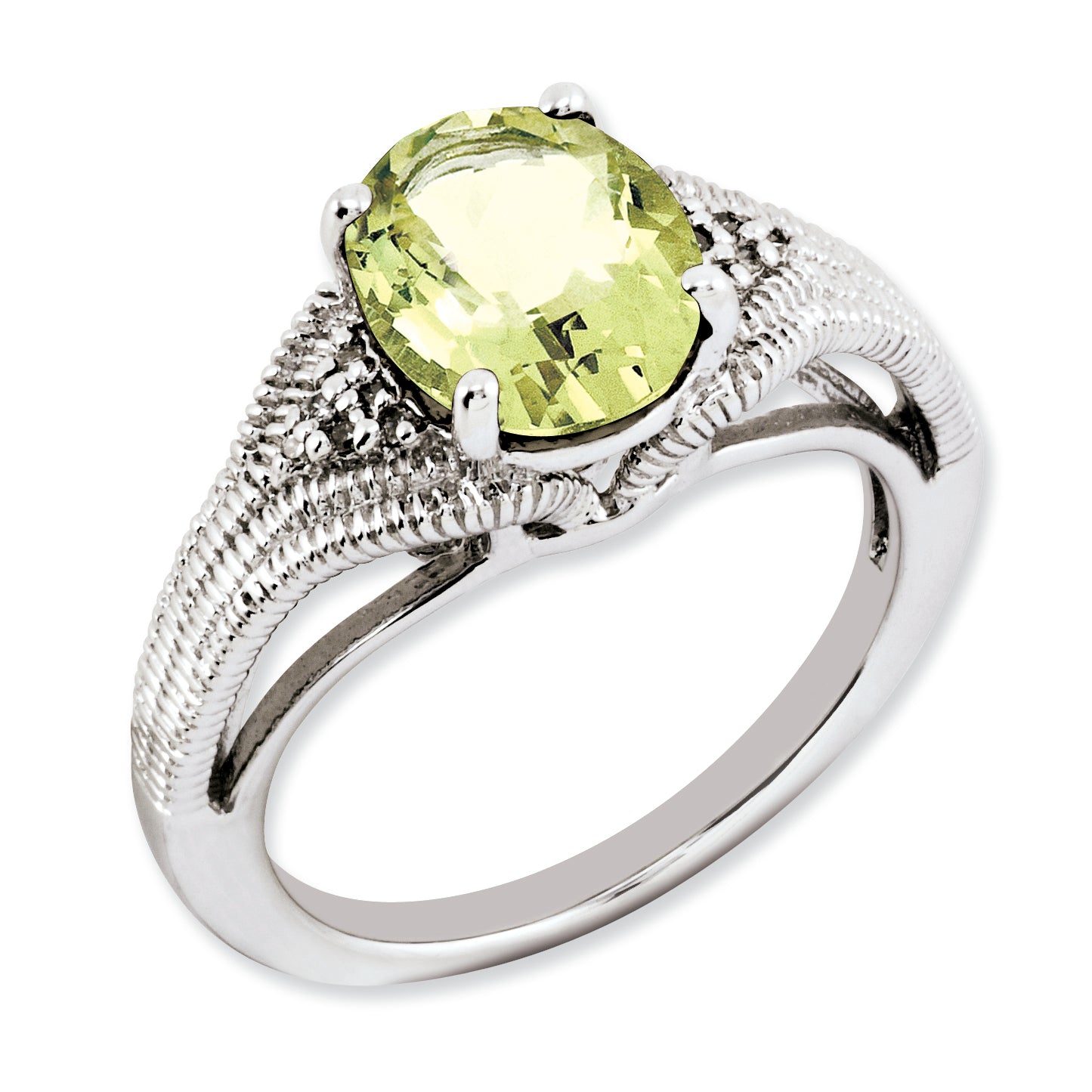 Sterling Silver Rhodium-plated Oval Lemon Quartz & Diamond Ring Main image