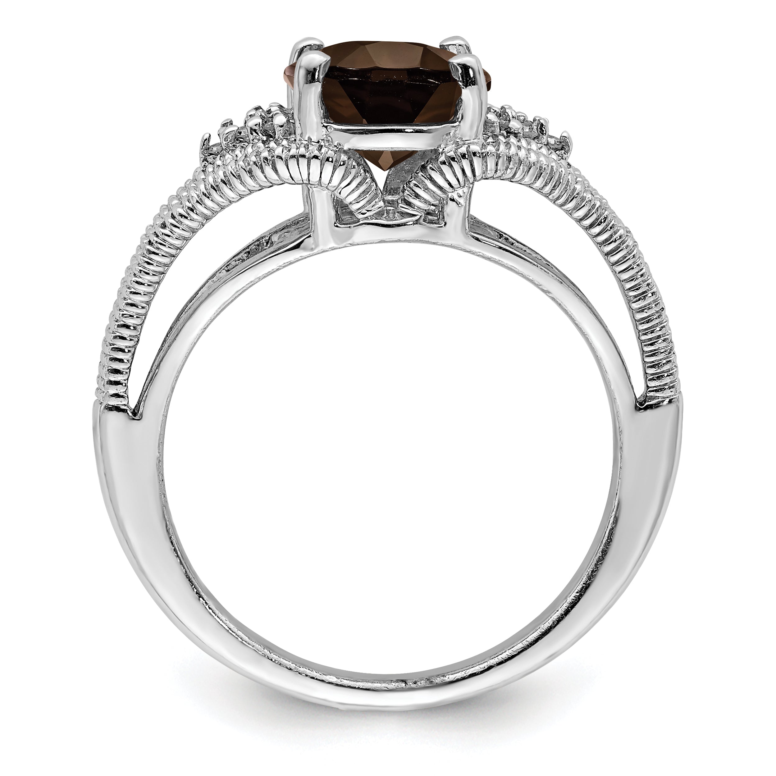 Sterling Silver Rhodium Oval Smoky Quartz & Diam. Ring Secondary image