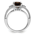 Sterling Silver Rhodium Oval Smoky Quartz & Diam. Ring