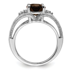 Sterling Silver Rhodium Oval Smoky Quartz & Diam. Ring