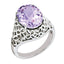 Sterling Silver Rhodium-plated Oval Checker-Cut Pink Quartz Ring