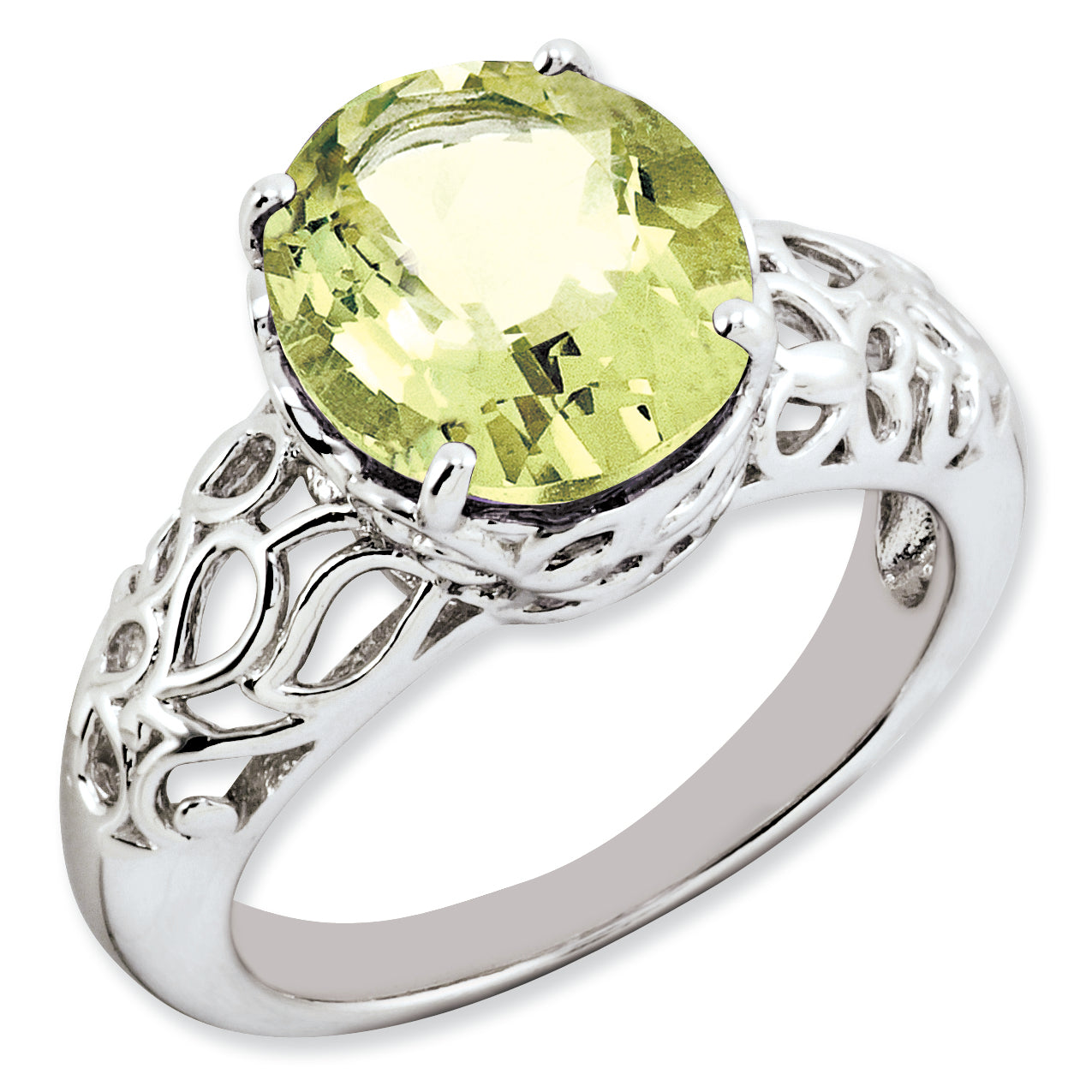 Sterling Silver Rhodium-plated Oval Lemon Quartz Ring Main image